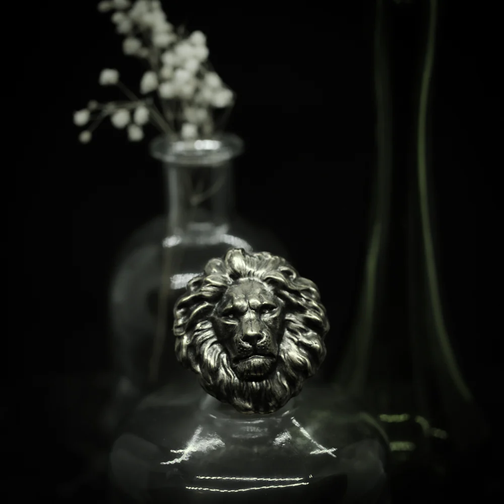 Massive Antiqued Brass Lion Statement Ring - Image 3