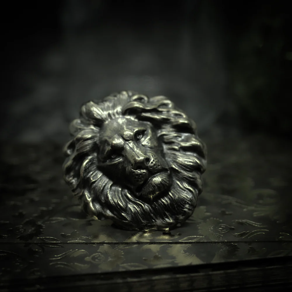 Massive Antiqued Brass Lion Statement Ring - Image 5