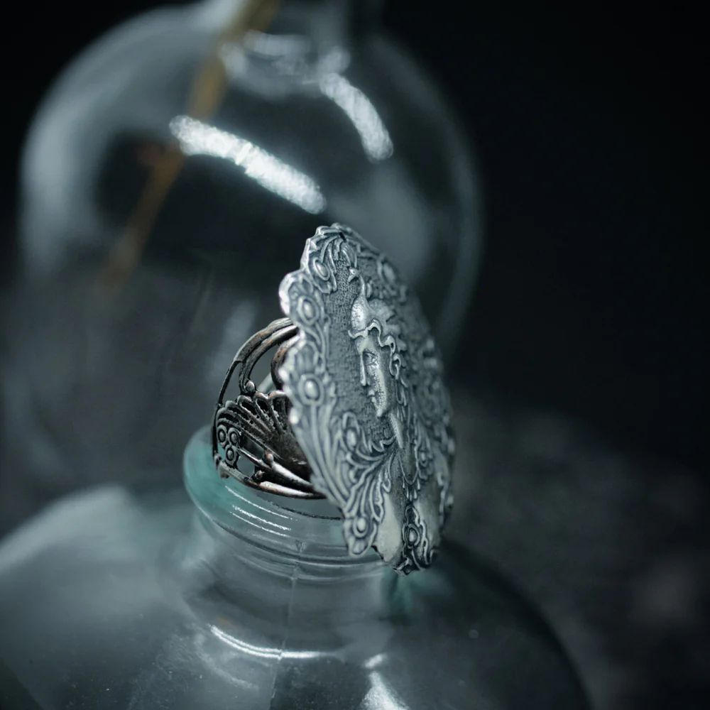 Large Swan Goddess Medallion Statement Ring - Image 3